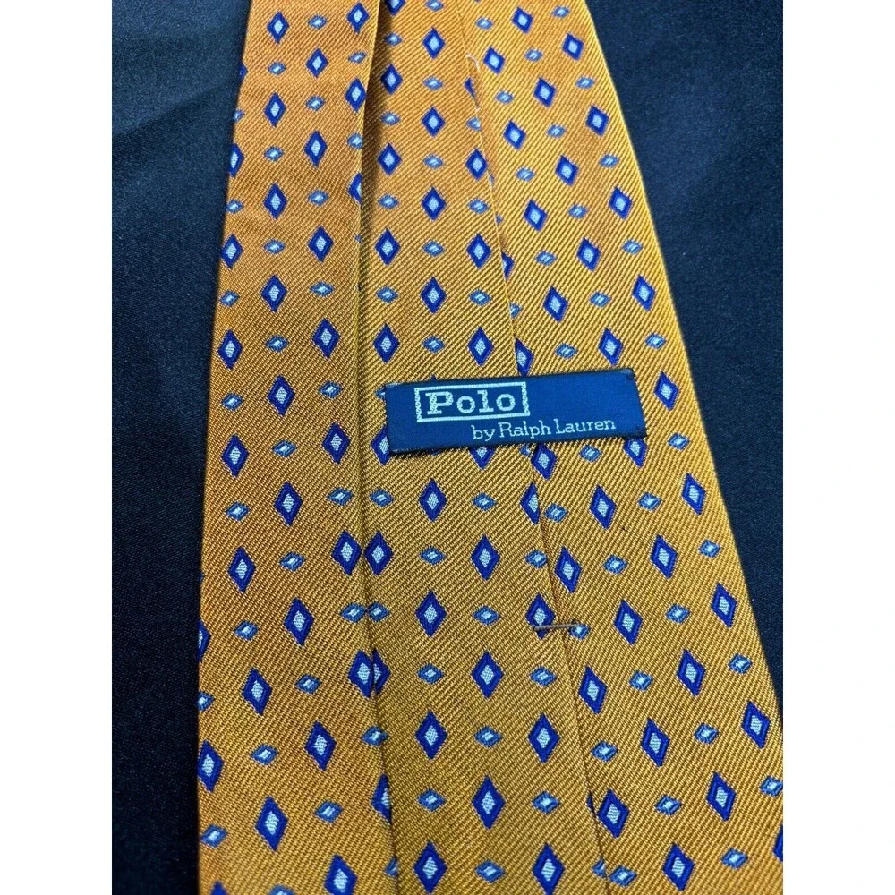 Polo Ralph Lauren Tie‎ Orange W/ Blue Diamond Geometric Pattern L:55